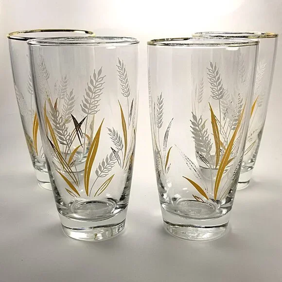 Libby Wheat Spray Cocktail Glasses, White and Gold Wheat Tumblers, Circa 1960 - Picture 6 of 15